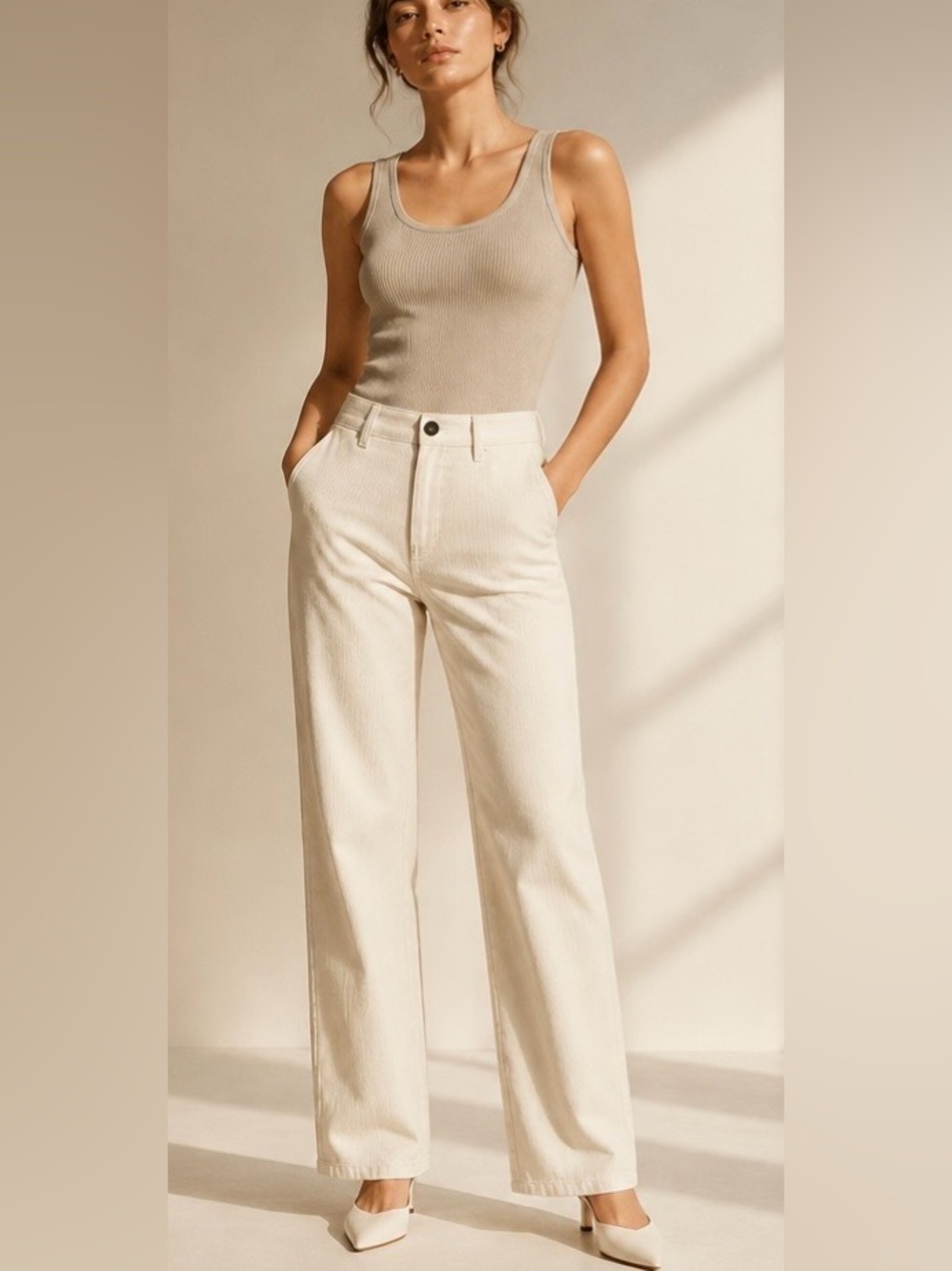 EILEEN FISHER Pants XS Ivory Organic Cotton Velveteen Slim Ankle 5 Pocket Jeans